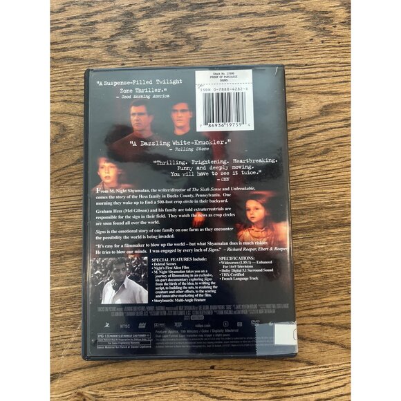 Signs 2002 DVD Thriller Mel Gibson Joaquin Phoenix M Night Shyamalan Pre-Owned - Picture 2 of 5